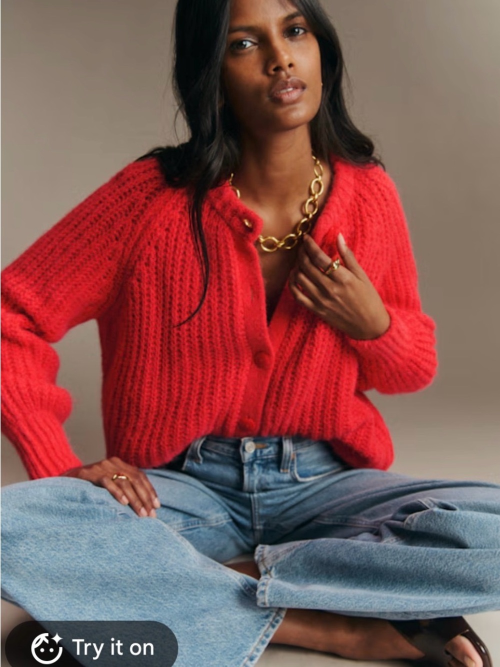 Red Chunky Knit Women's Cardigan Sweater